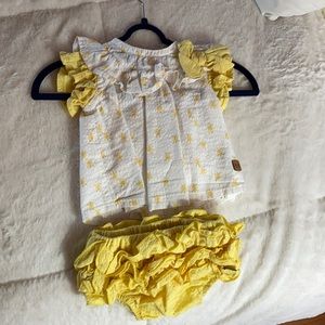 Jose Varon yellow bloomer ruffle outfit